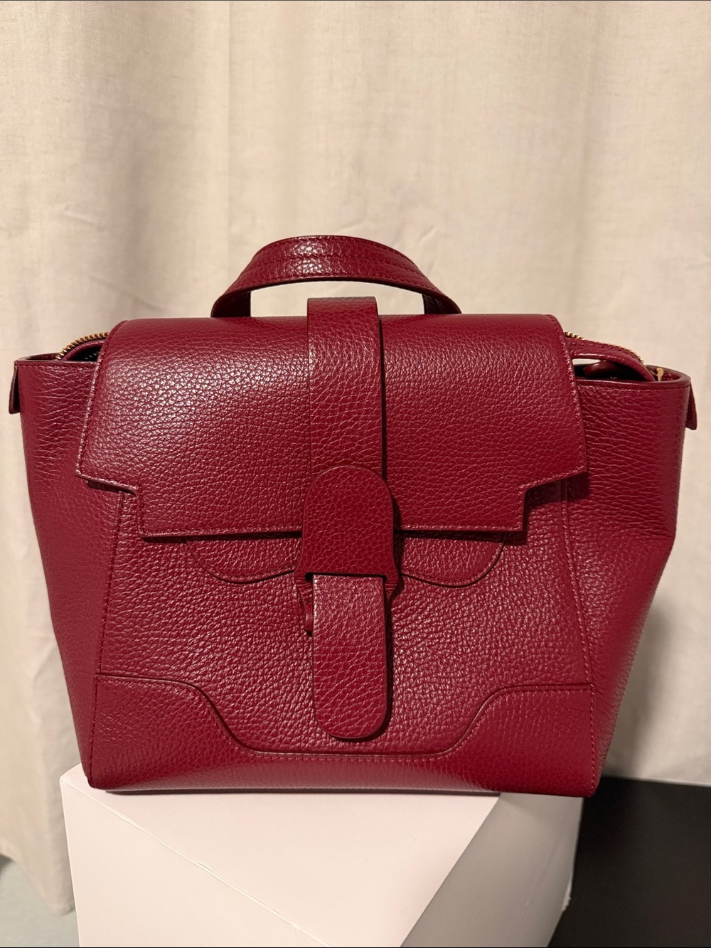 Senreve Pebbled Leather Top-Handle Satchel in Burgundy